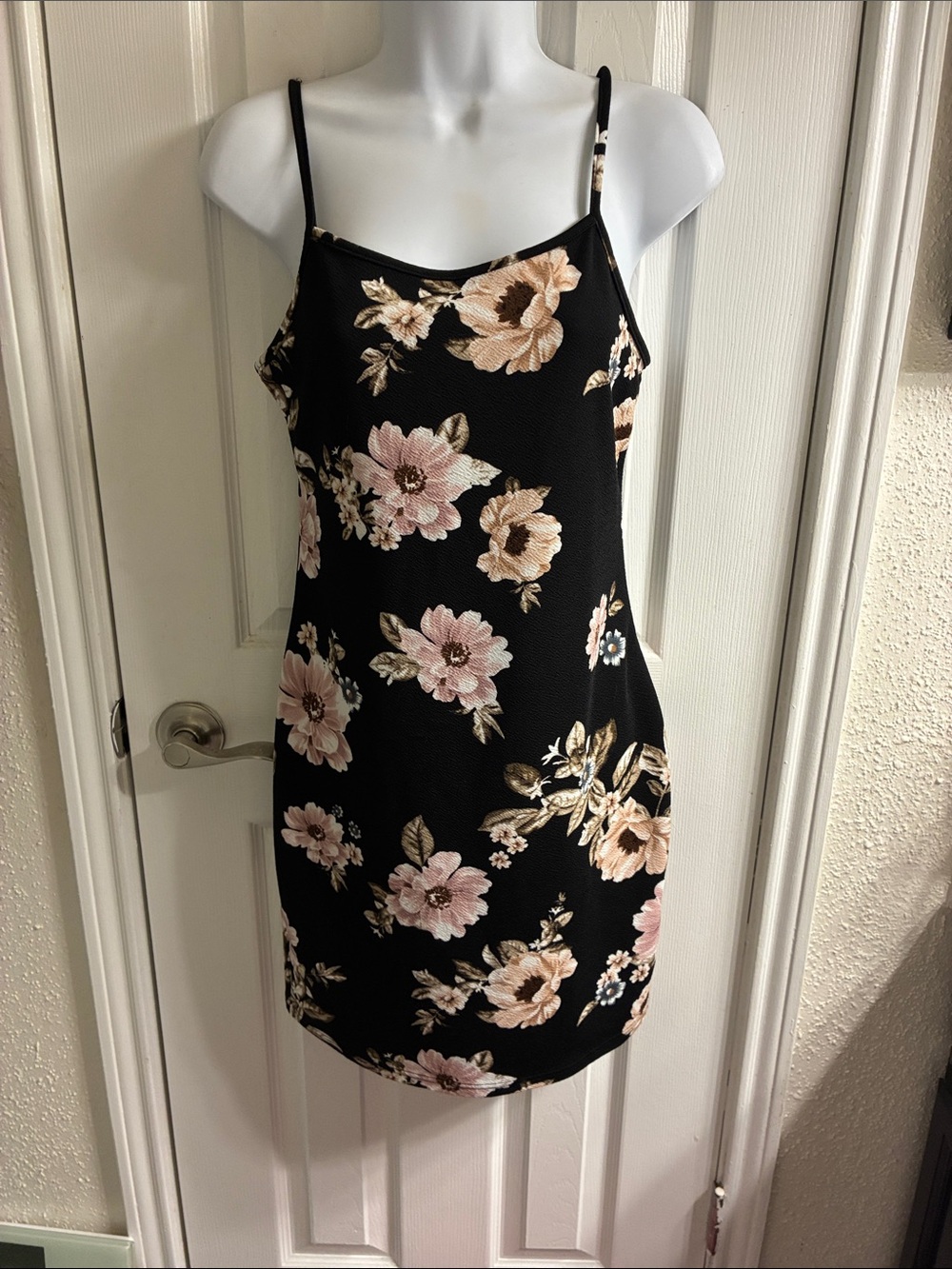 SHEIN Black Mini Dress with Pink & Cream Floral Print